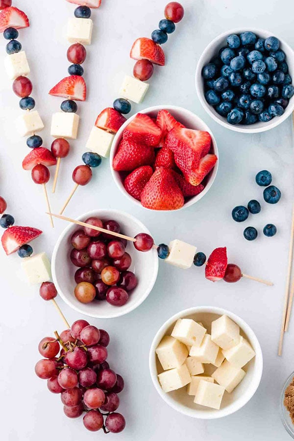 fruit kabobs with cream cheese dip
