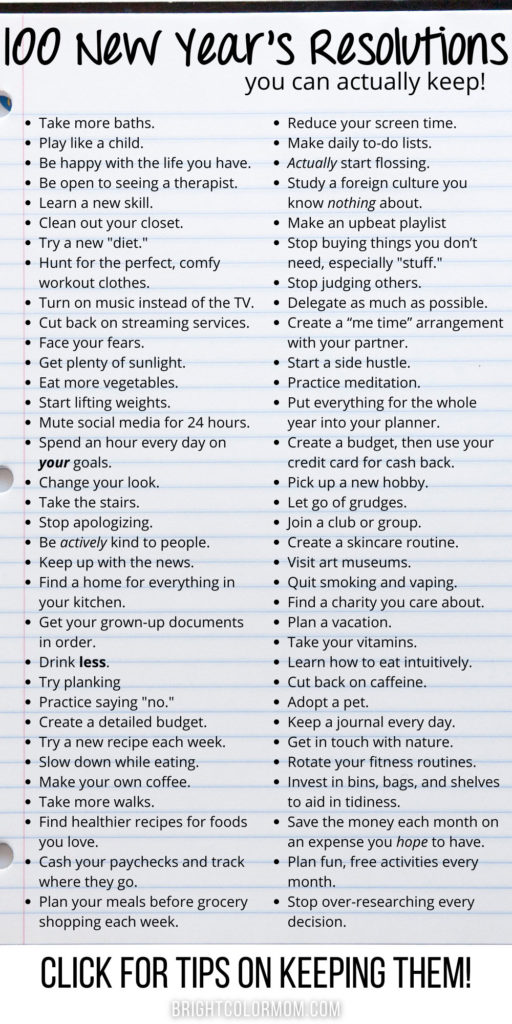 new year resolution ideas list