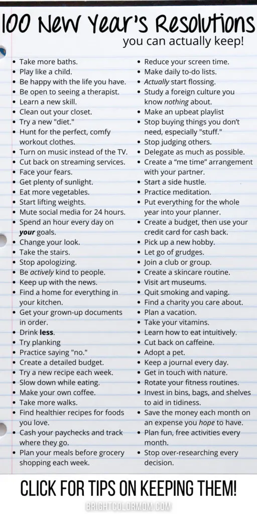 new year resolution ideas list