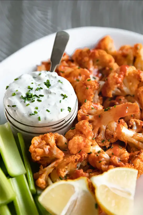 baked buffalo cauliflower for new years