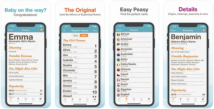 baby names app screenshots