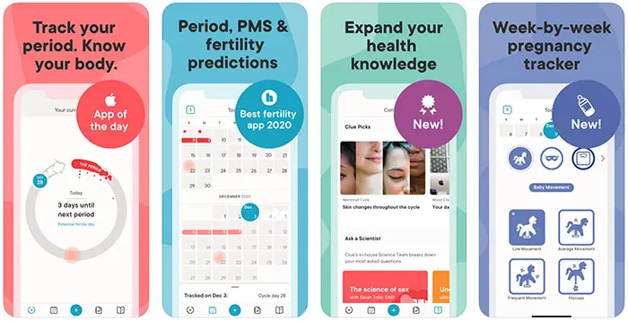 clue period cycle tracker app screenshots