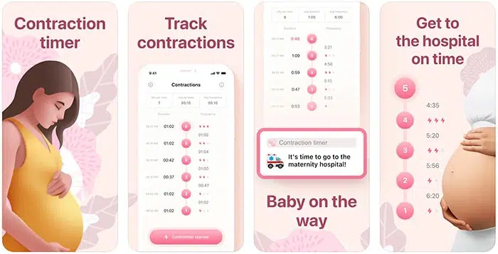 screenshots from a contraction timer app