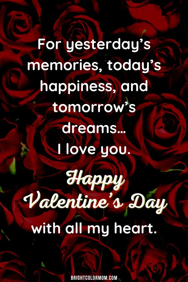 For yesterday's memories, today's happiness, and tomorrow's dreams... I love you. Happy Valentine's Day with all my heart.