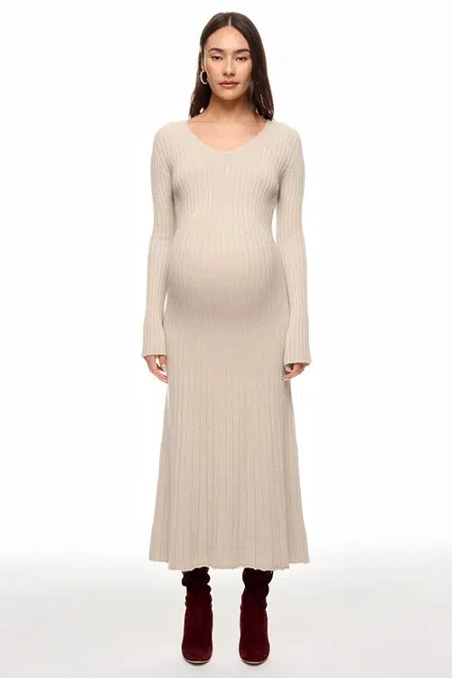 pregnant woman wearing a long-sleeve dress