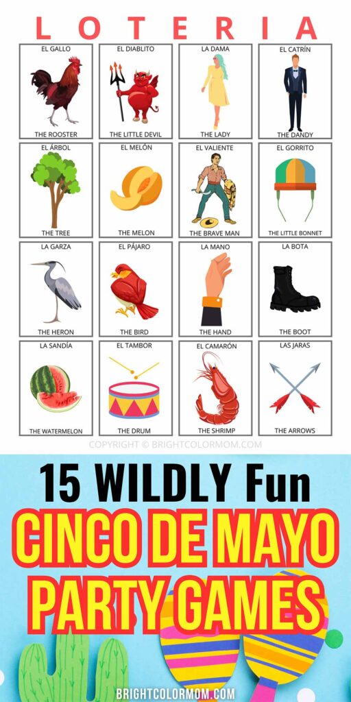 a Mexican loteria bingo card with Cinco de Mayo decor