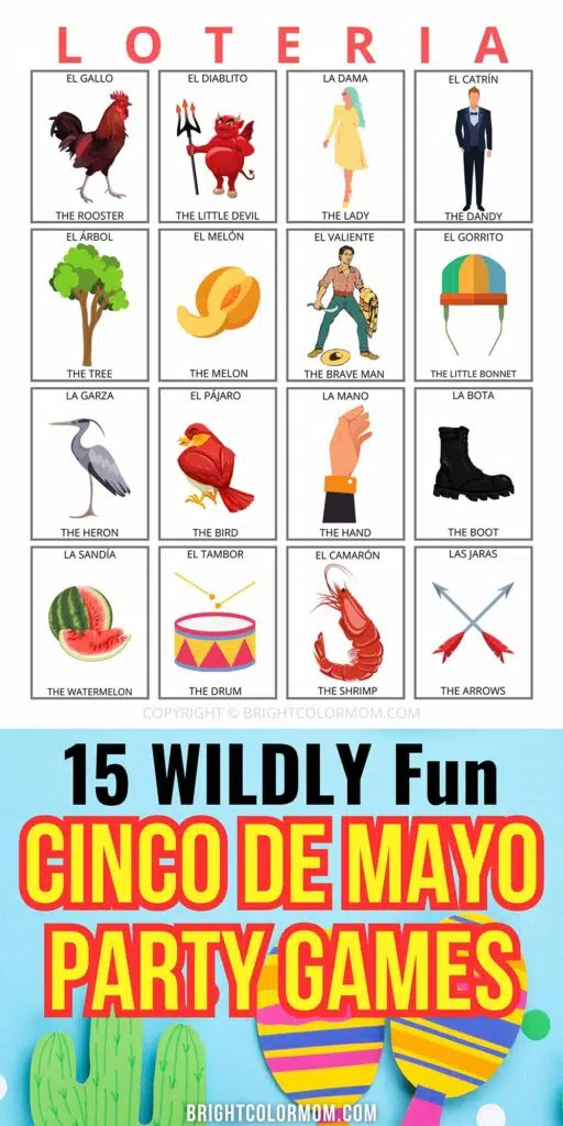 a Mexican loteria bingo card with Cinco de Mayo decor