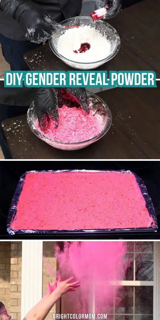 series of pictures showing process for DIY gender reveal powder