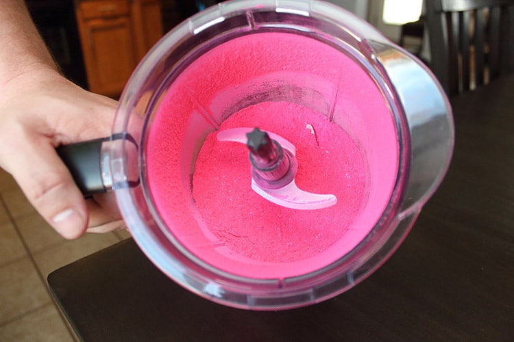 pink DIY color powder inside a blender