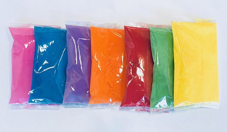 holi color powder in a rainbow of colors