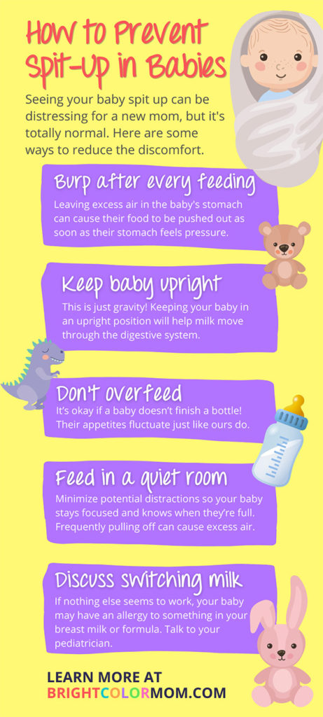 infographic featuring 5 tips for preventing spit-up in babies