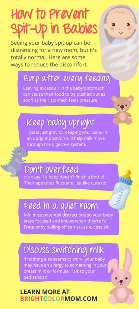 infographic featuring 5 tips for preventing spit-up in babies