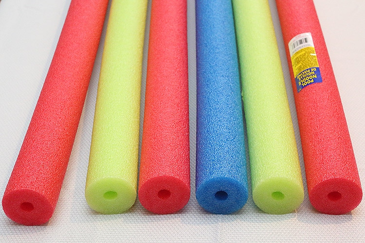 lightsaber-colored pool noodles with hollow centers