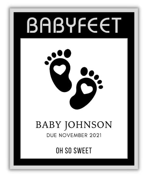 printable pregnancy announcement wine label that mimics the Barefoot wine brand's label but with "Babyfeet" as the title