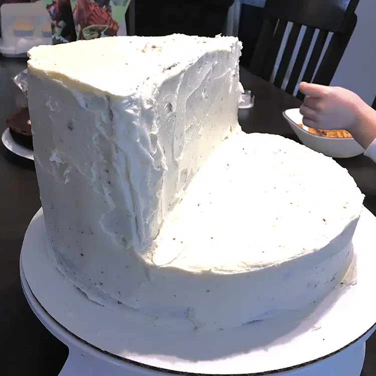 cake meant to look like a cliff covered in white buttercream frosting