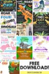 collection of various dinosaur birthday invitation designs featuring a free download