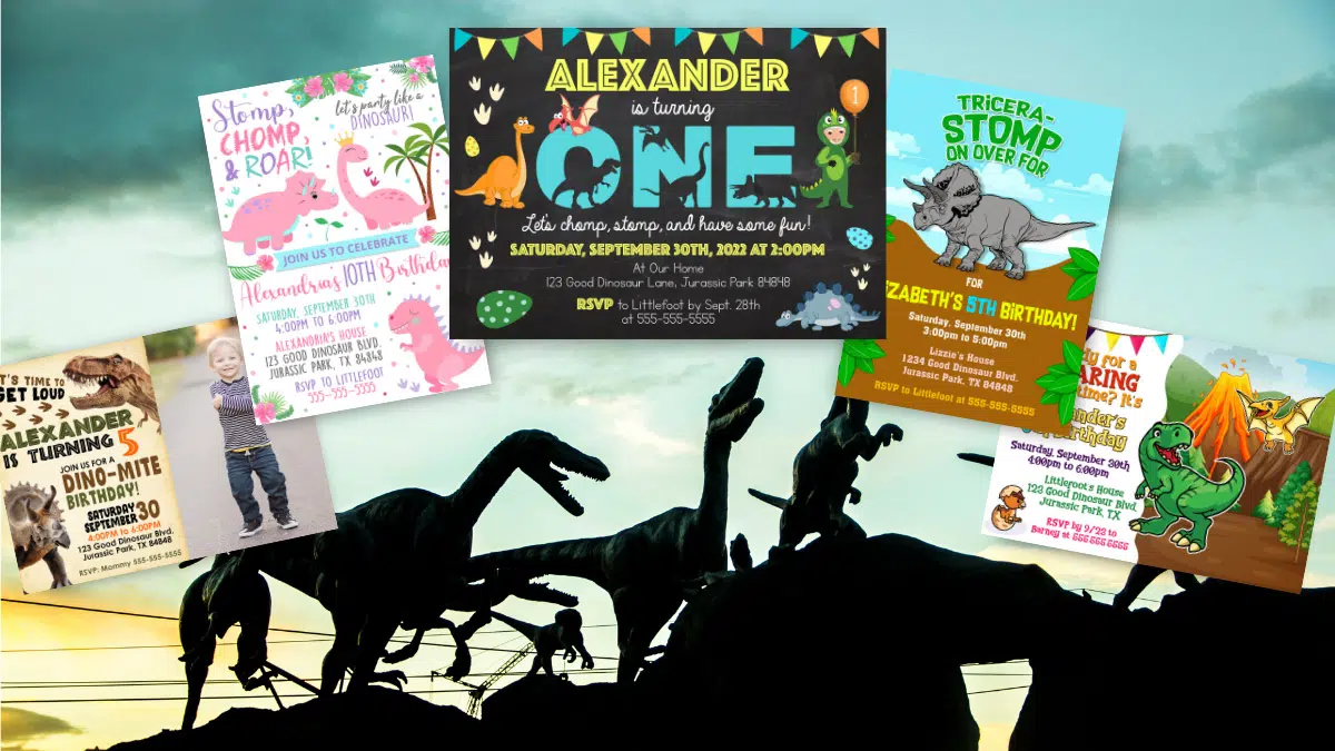 various dinosaur birthday invitation designs