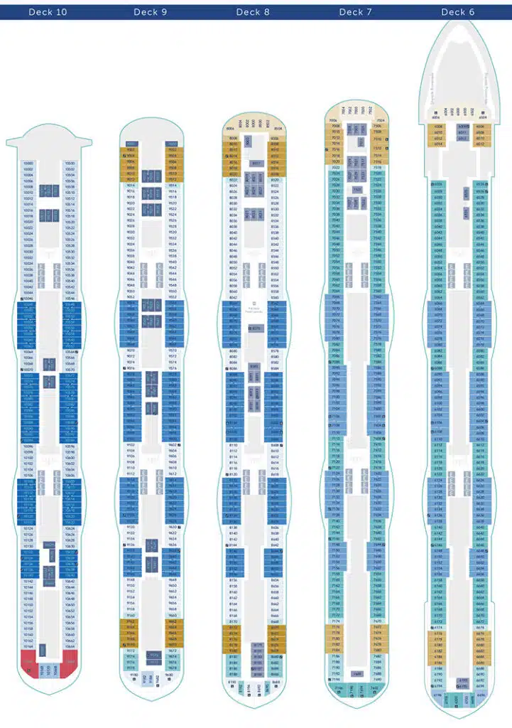 deck plans for decks 6 through 10 on the Disney Wish