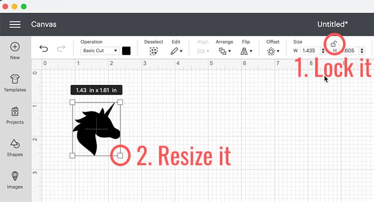 screenshot of how to resize in Cricut Design Space