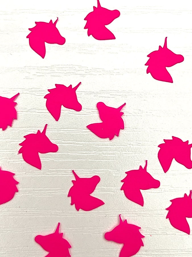 pink unicorn waterproof confetti made from plastic art sheet