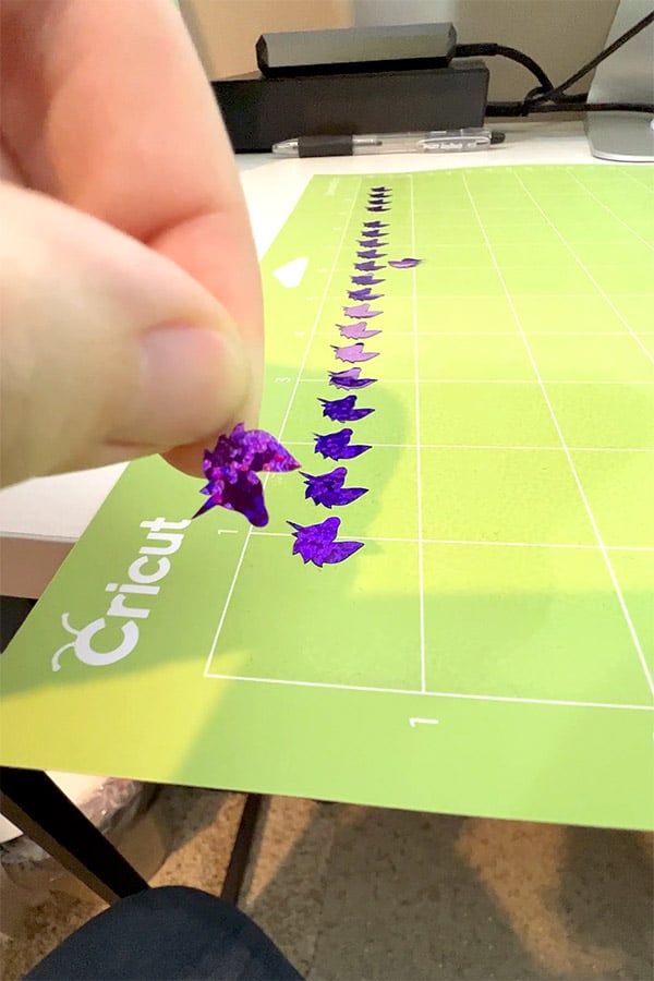 Party Foil confetti being removed from Cricut mat