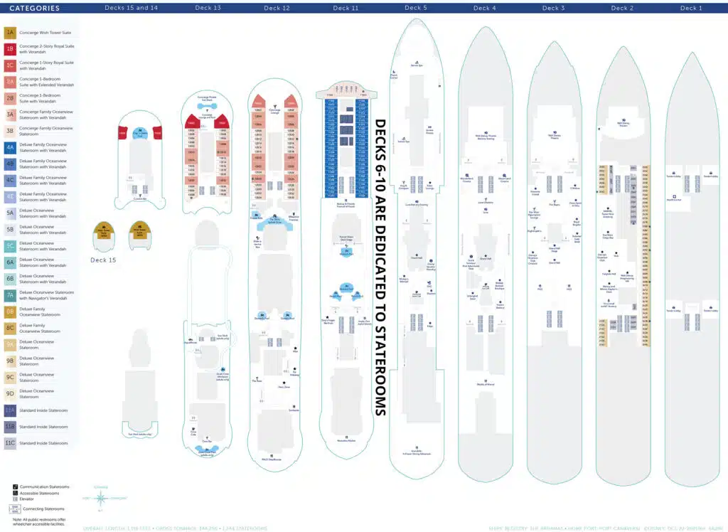 a set of deck plans for the Disney Wish with decks 6-10 cut out