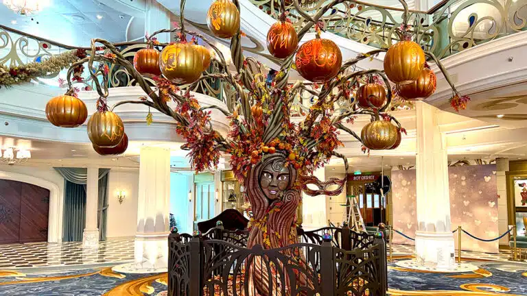 a wide shot of the Disney Wish Pumpkin Tree