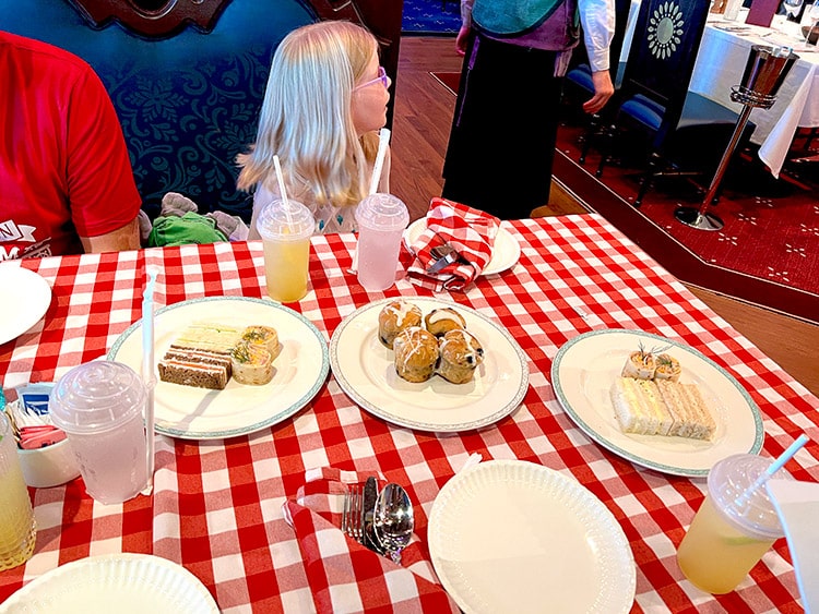 the sandwiches, wraps, and scones served as finger food at Olaf's Royal Picnic