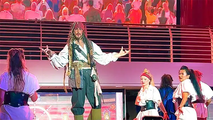 Captain Jack Sparrow at the Pirates Rockin' Parlay Party on the Disney Wish