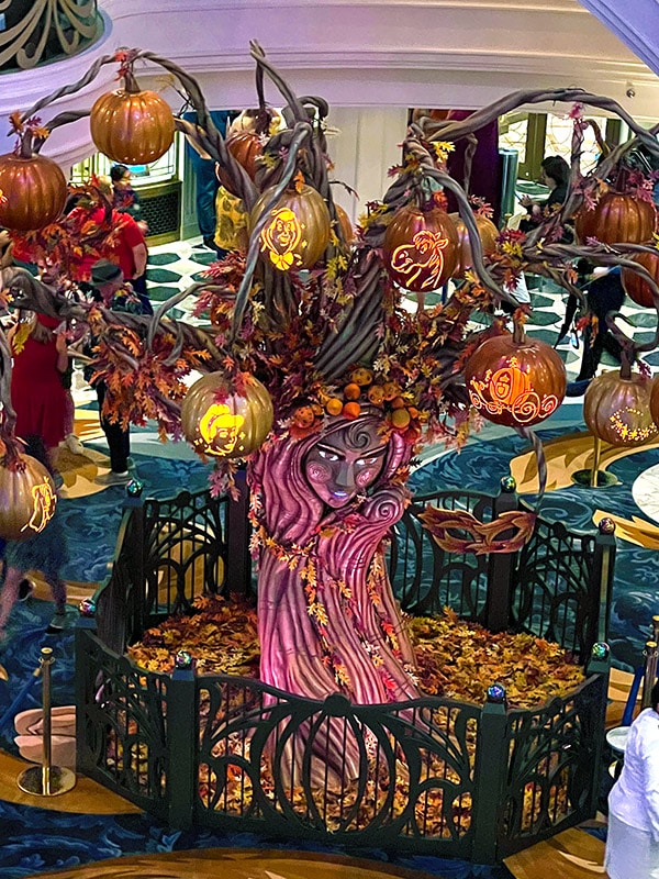 the pumpkin tree from the Disney Wish, lit up