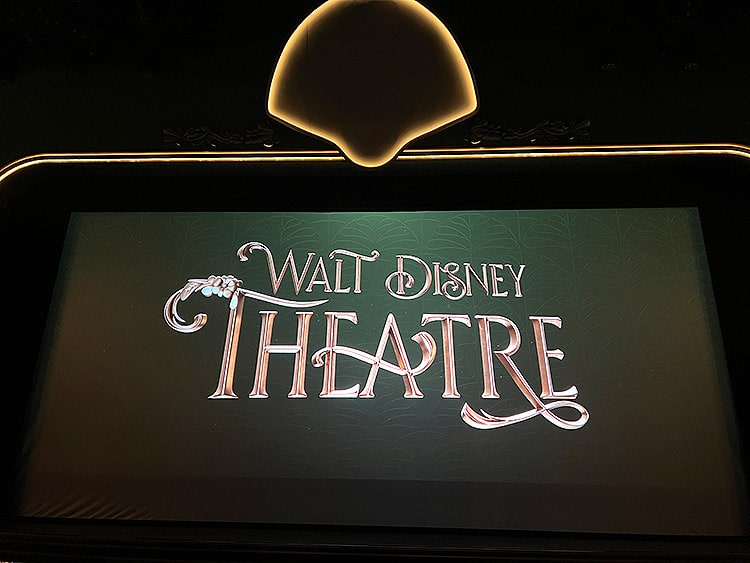 a projection of "Walt Disney Theatre" on the Disney Wish's WDT projection screen