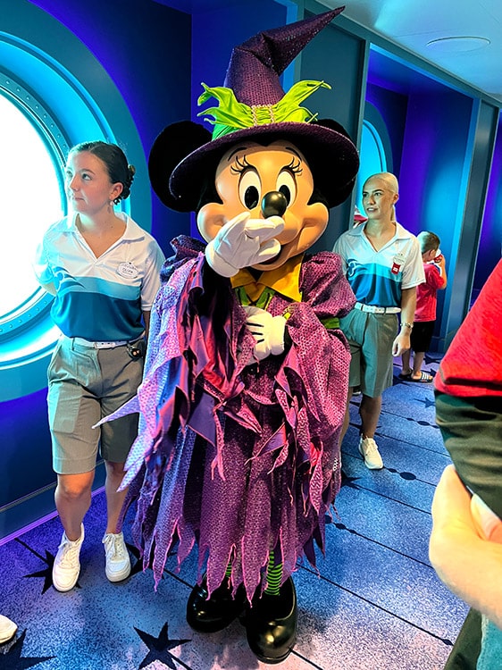 Minnie Mouse dressed as a witch on a Halloween cruise