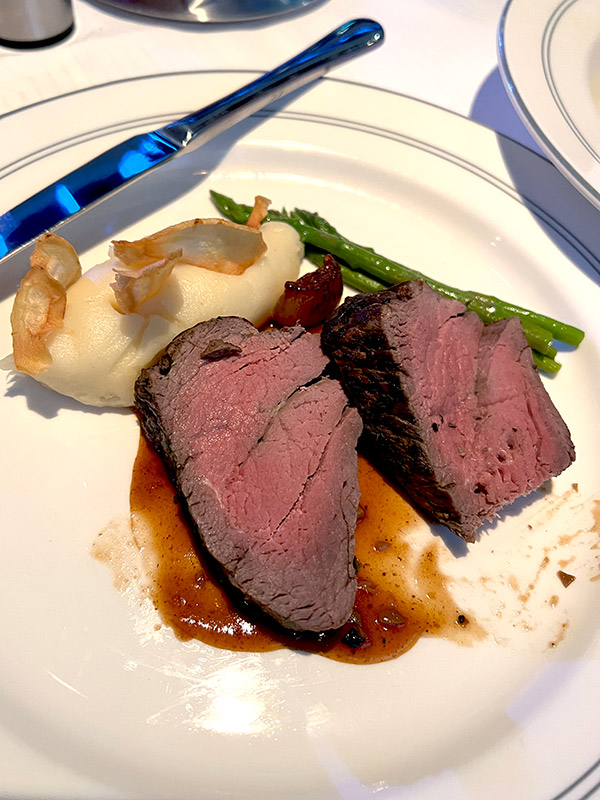 rosemary roasted beef tenderloin with pureed potatoes and asparagus from Worlds of Marvel