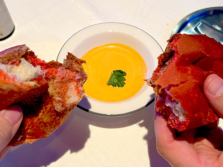 torn red marble loaf and red bell pepper dipping sauce from Worlds of Marvel