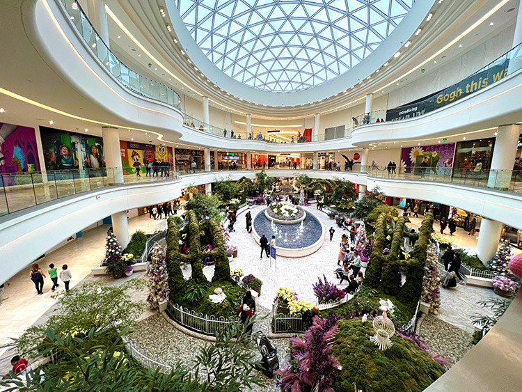 the Garden Court at American Dream Mall decorated for Christmas