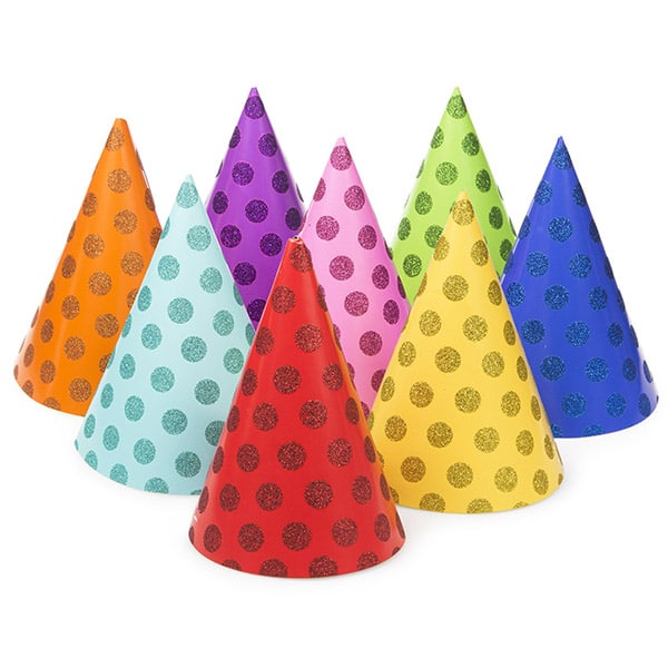 colorful polka-dotted party hats