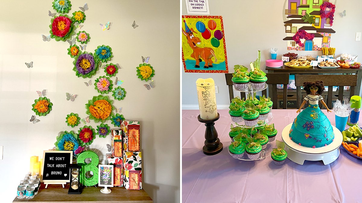 various Encanto themed party decorations inside a home