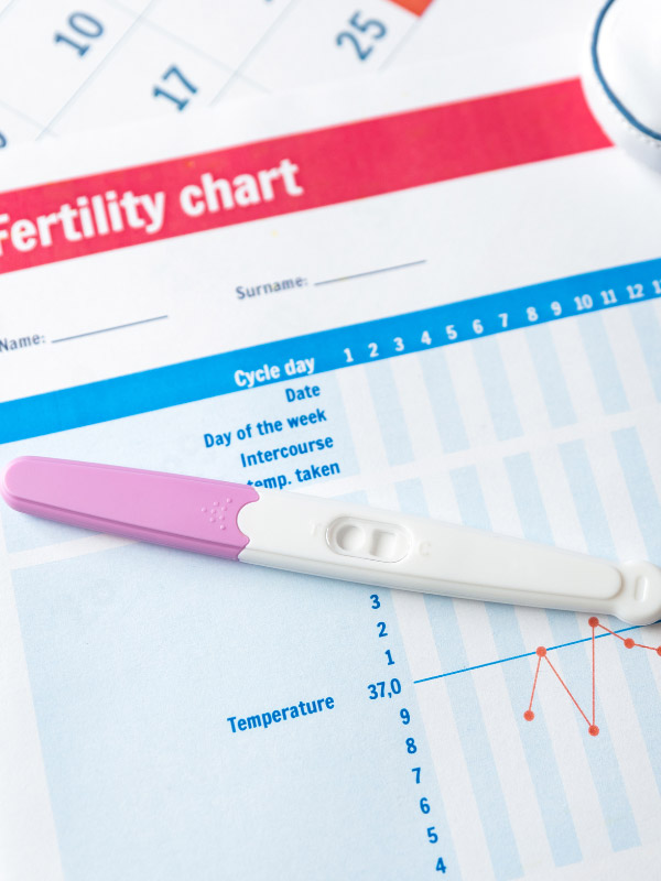an opk ovulation test lying on top of a fertility tracker chart