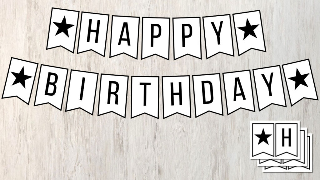 FREE Happy Birthday Banner Printable Black And White 