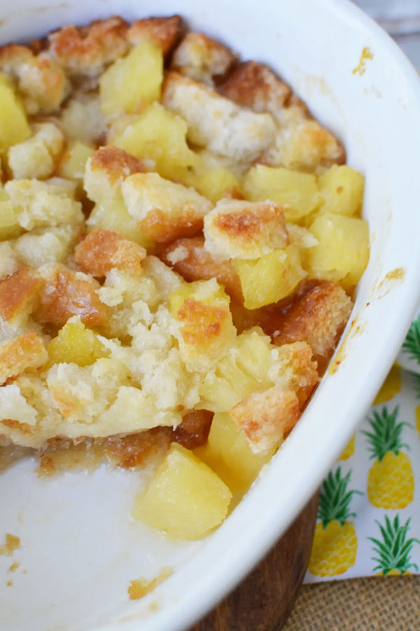 a casserole of stuffing made with pineapple chunks