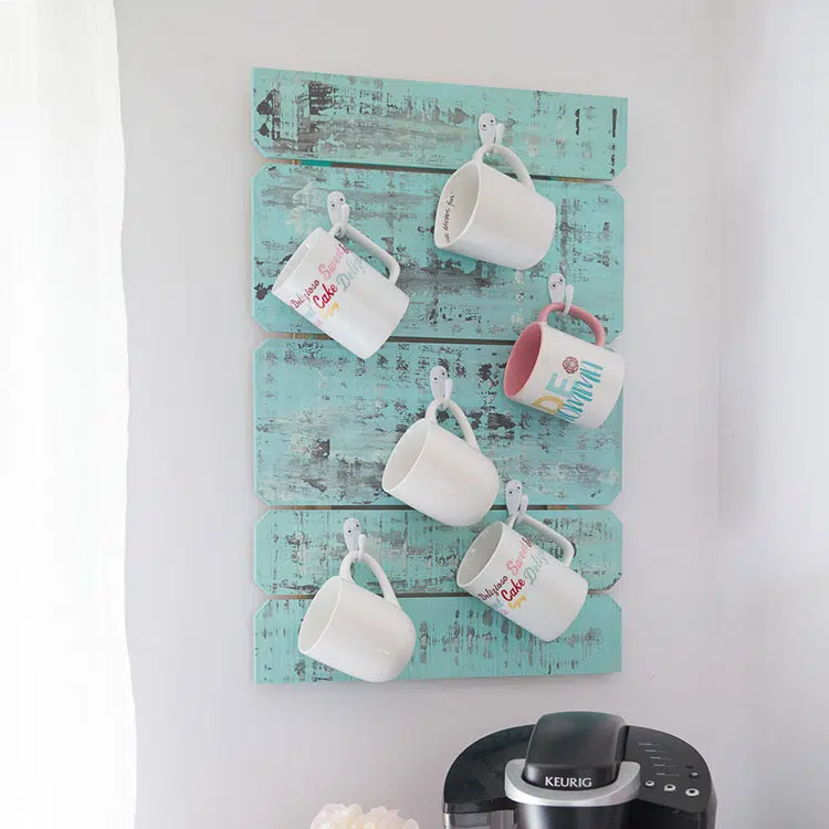 a homemade mug hook display board