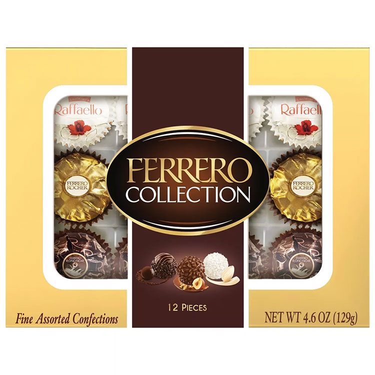 a box of 12 Ferrero Rocher chocolate varieties