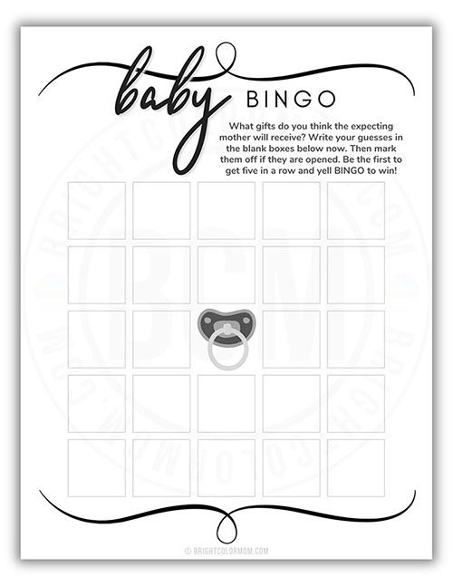 printable baby shower bingo blank game card