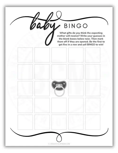 printable baby shower bingo blank game card