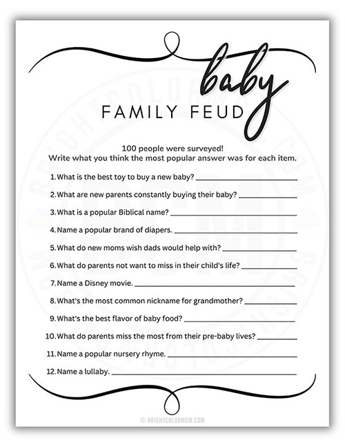 printable baby shower family feud game