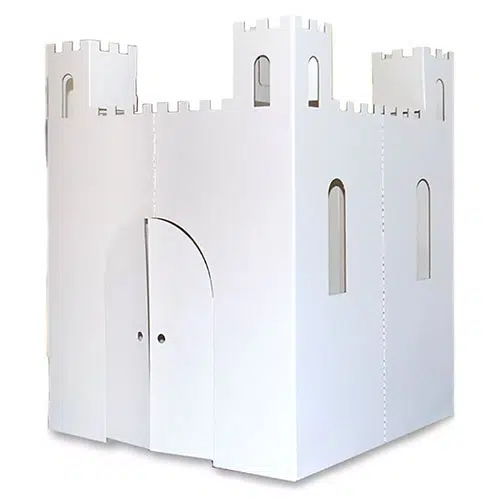 a large white cardboard castle