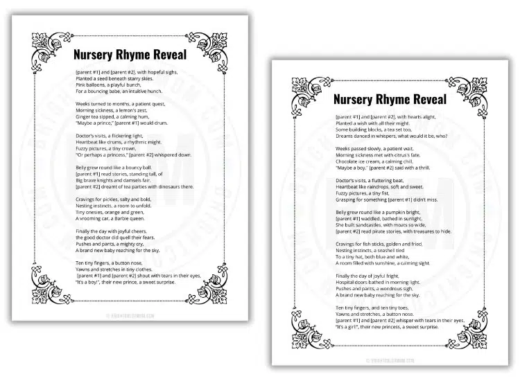 two printable gender reveal nursery rhymes