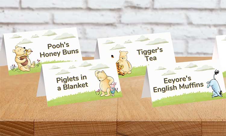 several classic Pooh-themed food cards