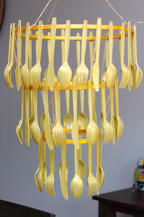 a completed gold cutlery chandelier