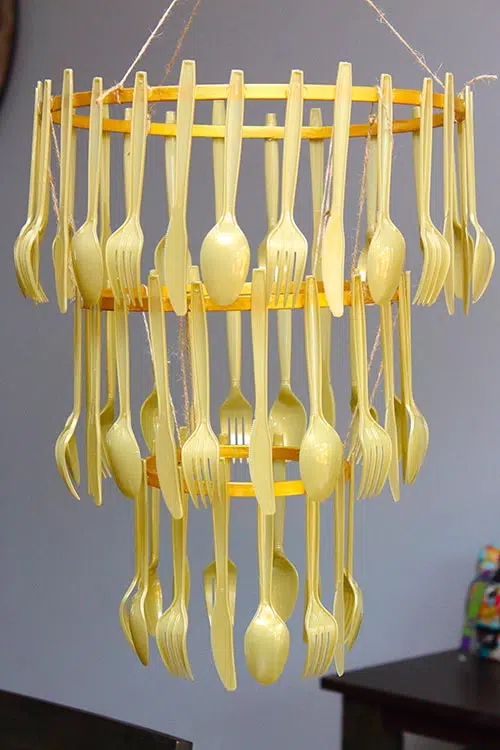 a completed gold cutlery chandelier